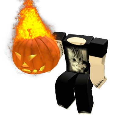 jerx's Roblox avatar: headless, holding a flaming jack-o'-lantern